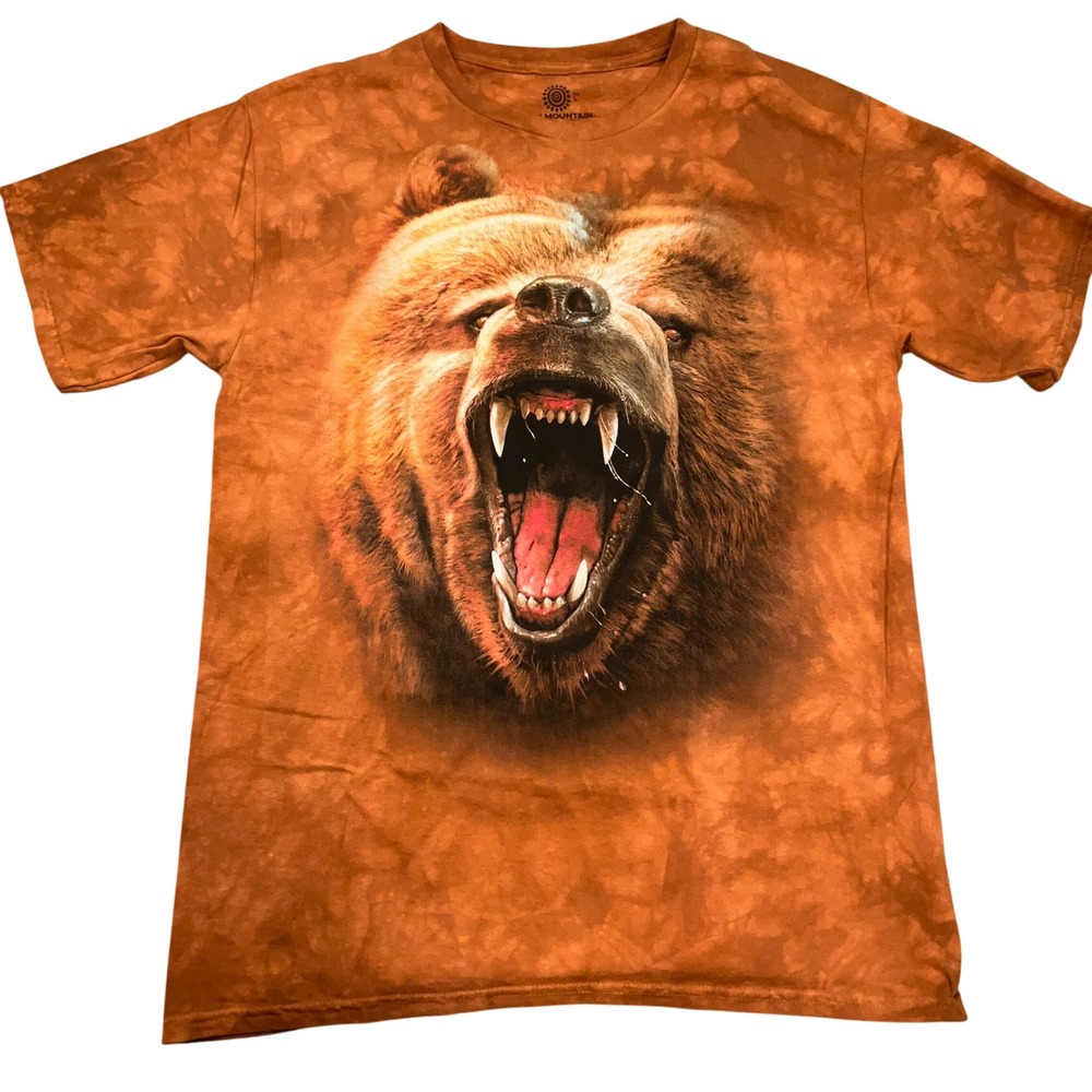 The Mountain Grizzly Bear T-Shirt Men Large Orange Graphic Tie-Dye Outdoor